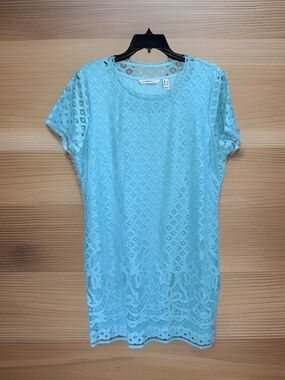 Isaac Mizrahi Teal Lace Midi Shift Dress - L - Like New